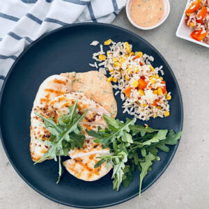 Spiced Chicken with Red Pepper Hummus